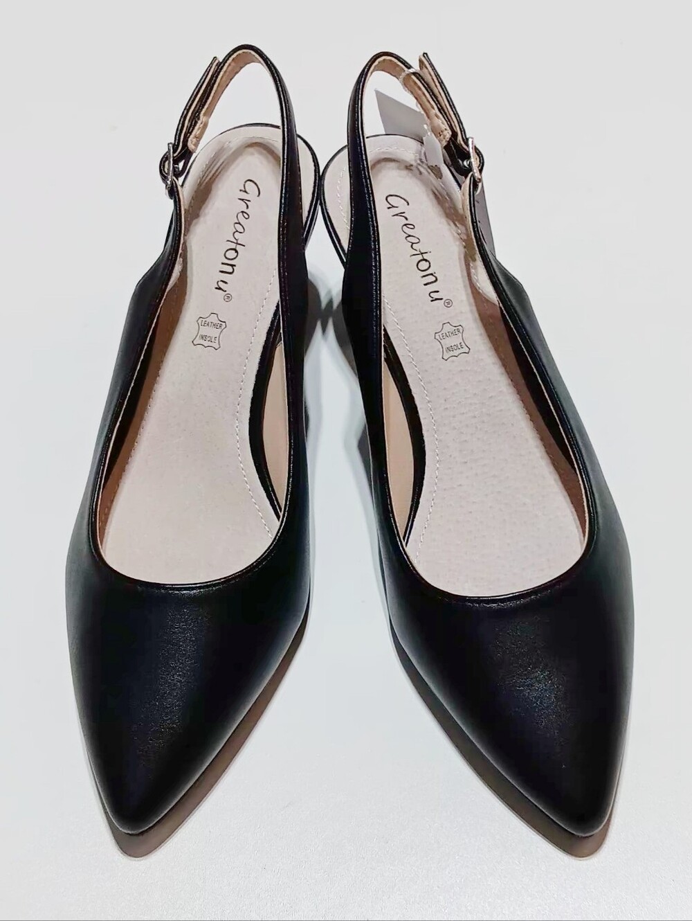 GREATONU Women's Black Pointed Toe Slingback Pumps Size 8.5